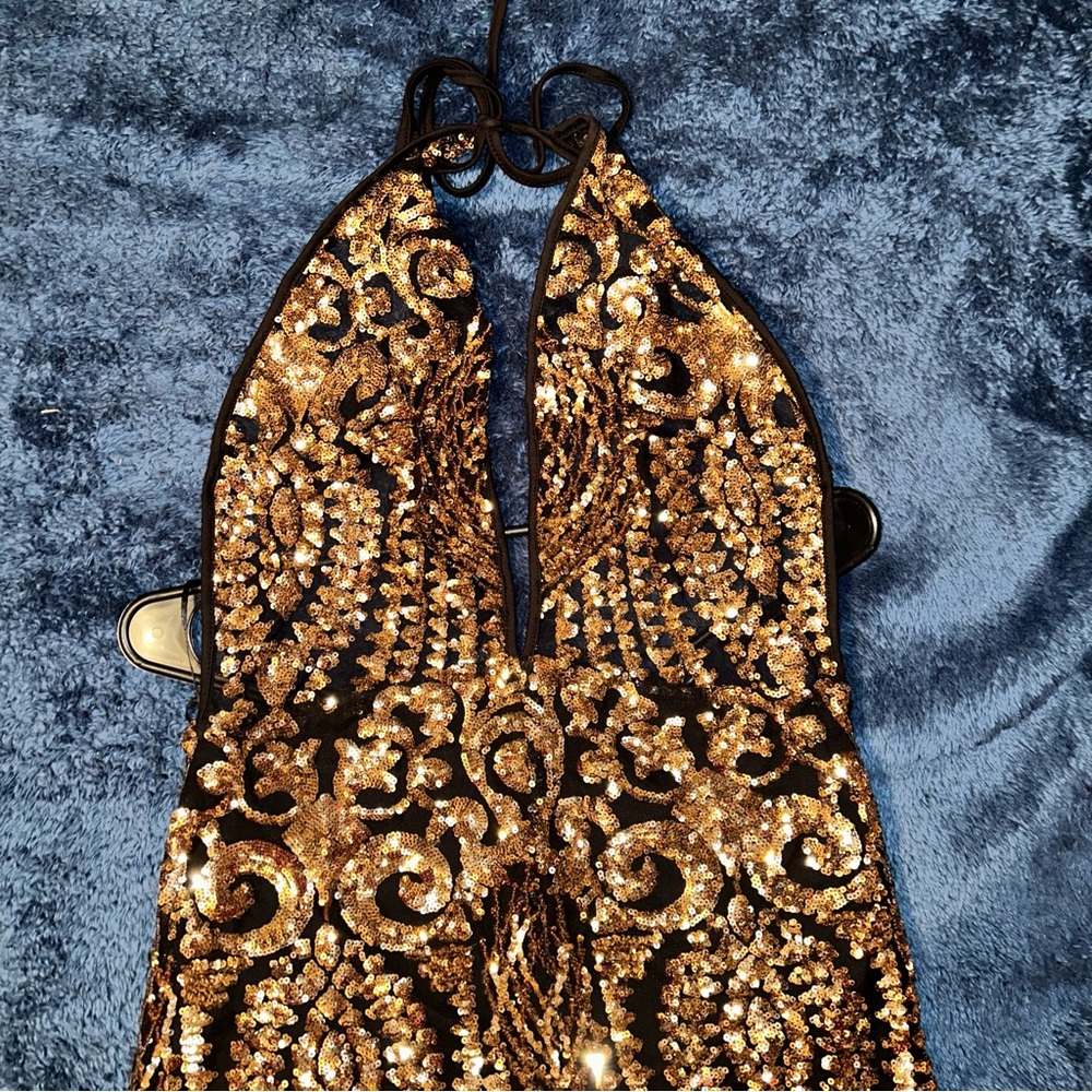 Gold Black Sequin Jumpsuit M-XL